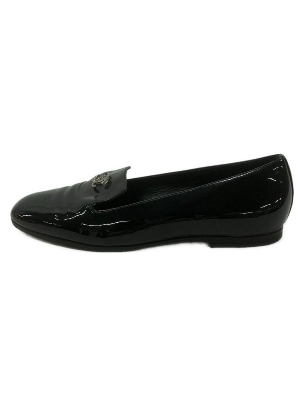 Chanel Shoes 35 Black Opera CC Logo Rhinestone Leather